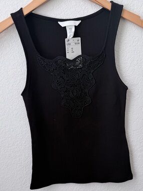 H&M Black Tank Top with Lace Detail XS
